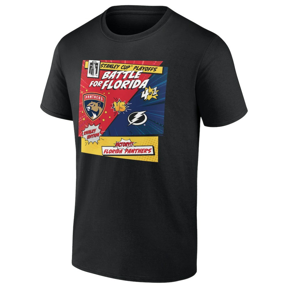 Florida Panthers vs. Tampa Bay Lightning 2025 Stanley Cup Playoffs Rivalry Comic Pop T-Shirt - Black - NHL