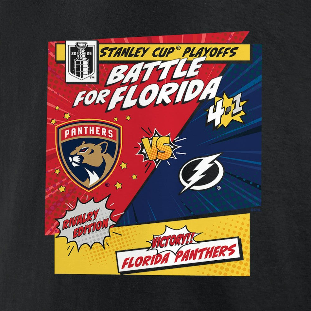 Florida Panthers vs. Tampa Bay Lightning 2025 Stanley Cup Playoffs Rivalry Comic Pop T-Shirt - Black - NHL
