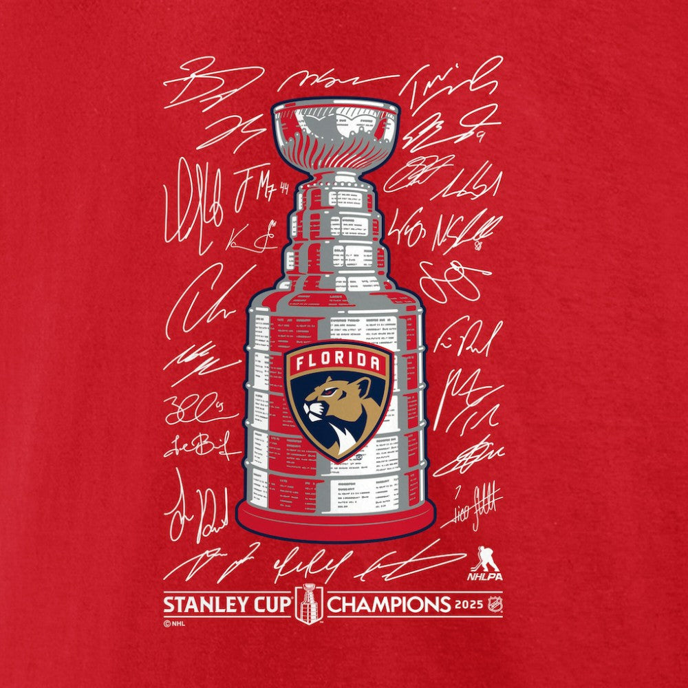 Florida Panthers Fanatics 2025 Stanley Cup Champions Signature Roster T-Shirt - Red - NHL