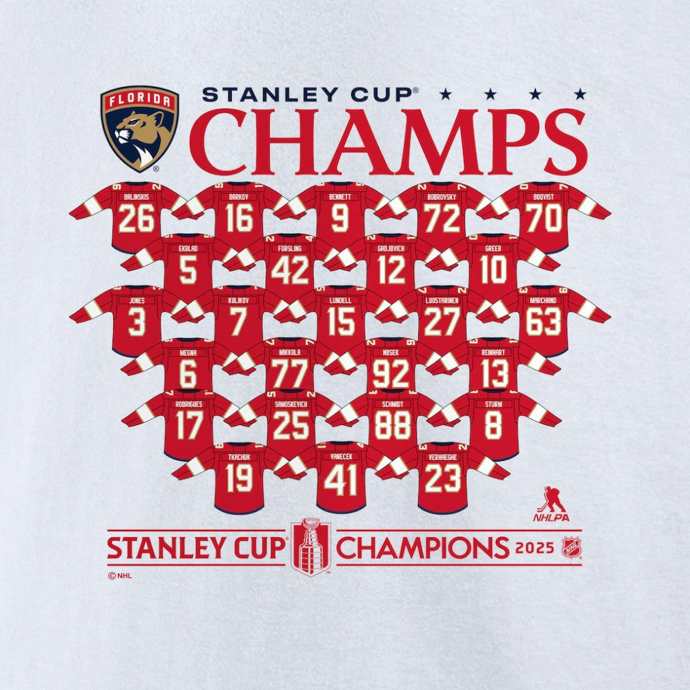 Florida Panthers Fanatics 2025 Stanley Cup Champions Jersey Roster T-Shirt - White - NHL