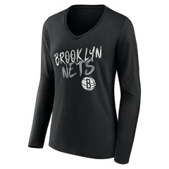 Brooklyn Nets Women's Hustle Custom Long Sleeve V-Neck T-Shirt Black - NBA
