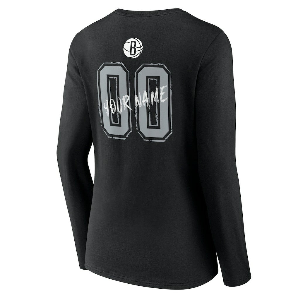 Brooklyn Nets Women's Hustle Custom Long Sleeve V-Neck T-Shirt Black - NBA