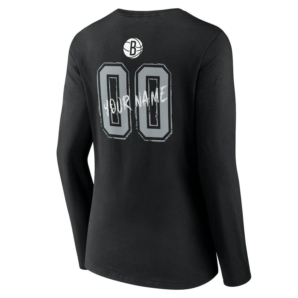 Brooklyn Nets Women's Hustle Custom Long Sleeve V-Neck T-Shirt Black - NBA
