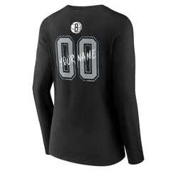 Brooklyn Nets Women's Hustle Custom Long Sleeve V-Neck T-Shirt Black - NBA