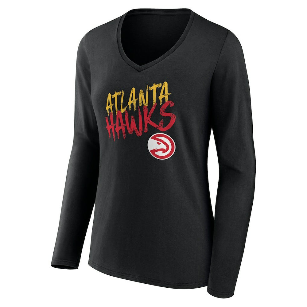 Atlanta Hawks Women's Hustle Custom Long Sleeve V-Neck T-Shirt Black - NBA