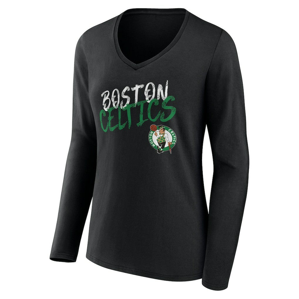 Boston Celtics Women's Hustle Custom Long Sleeve V-Neck T-Shirt Black - NBA