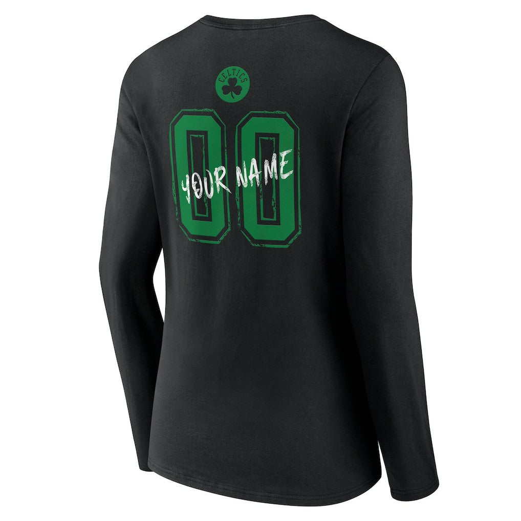 Boston Celtics Women's Hustle Custom Long Sleeve V-Neck T-Shirt Black - NBA