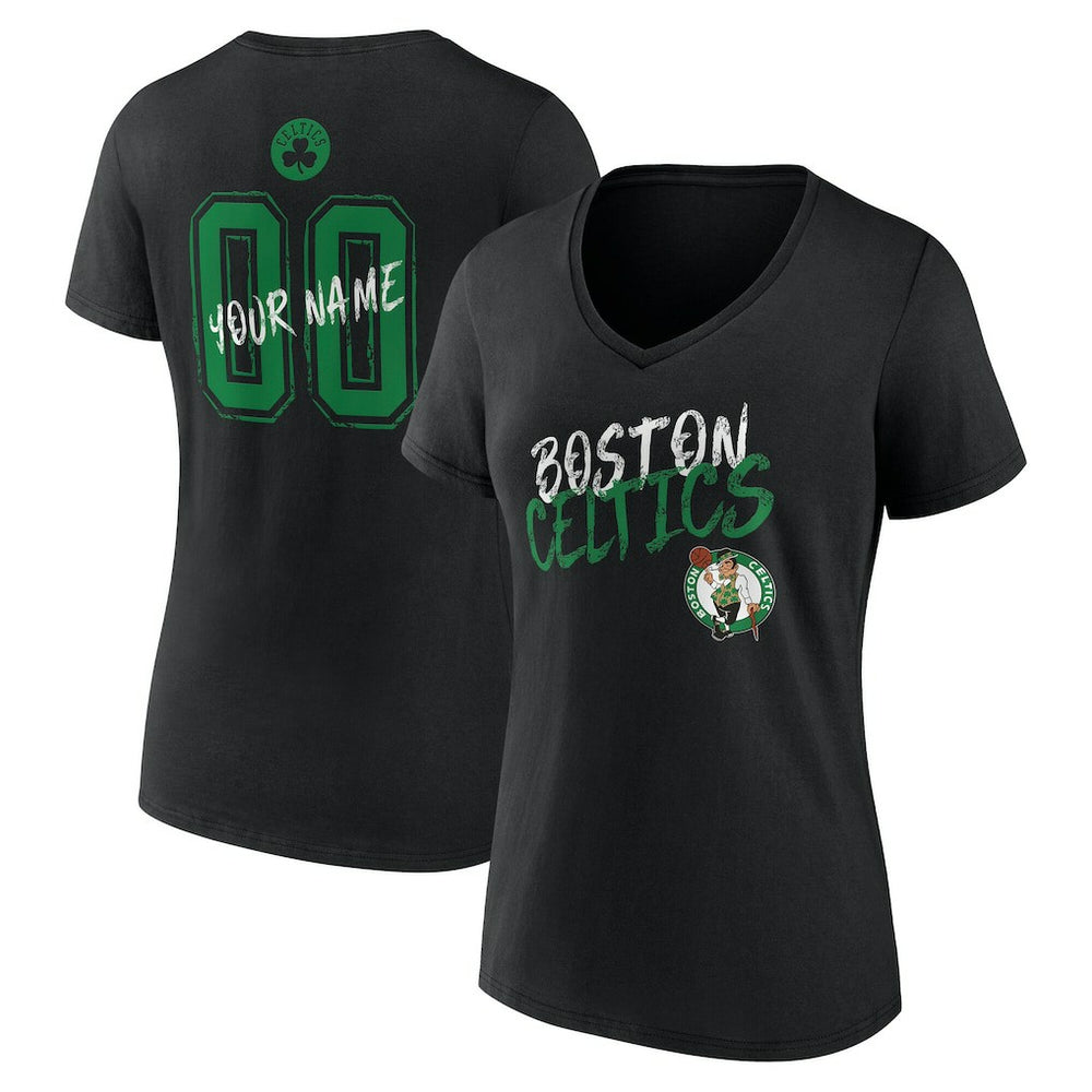 Boston Celtics Women's Hustle Custom V-Neck T-Shirt Black - NBA
