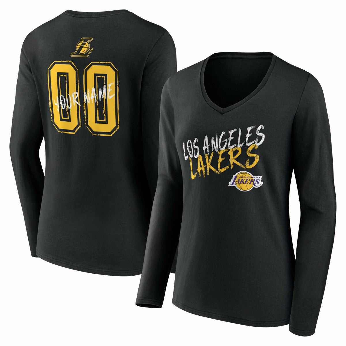 Los Angeles Lakers Women's Hustle Custom Long Sleeve V-Neck T-Shirt Black - NBA