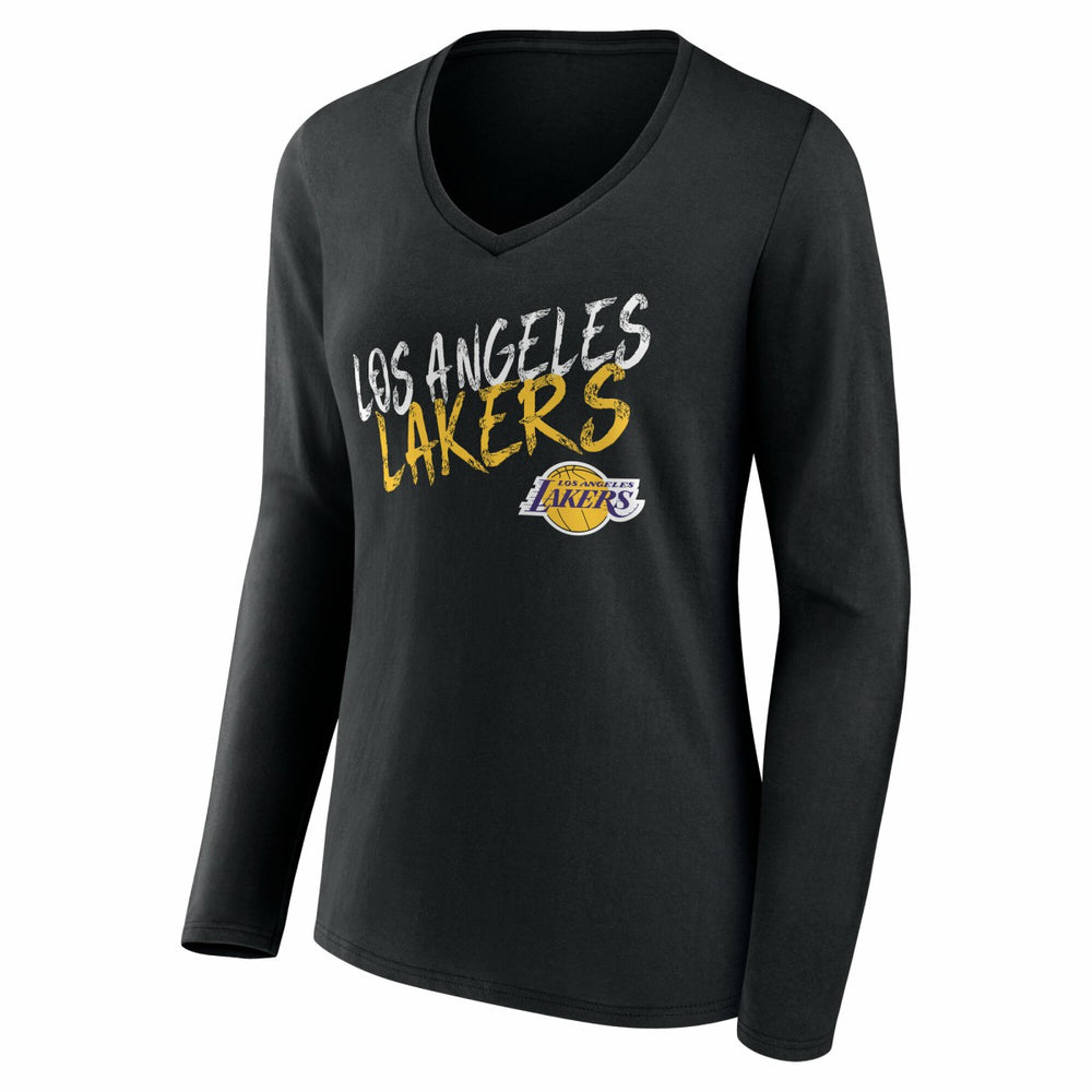 Los Angeles Lakers Women's Hustle Custom Long Sleeve V-Neck T-Shirt Black - NBA