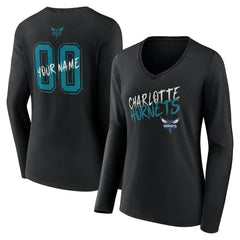 Charlotte Hornets Women's Hustle Custom Long Sleeve V-Neck T-Shirt Black - NBA