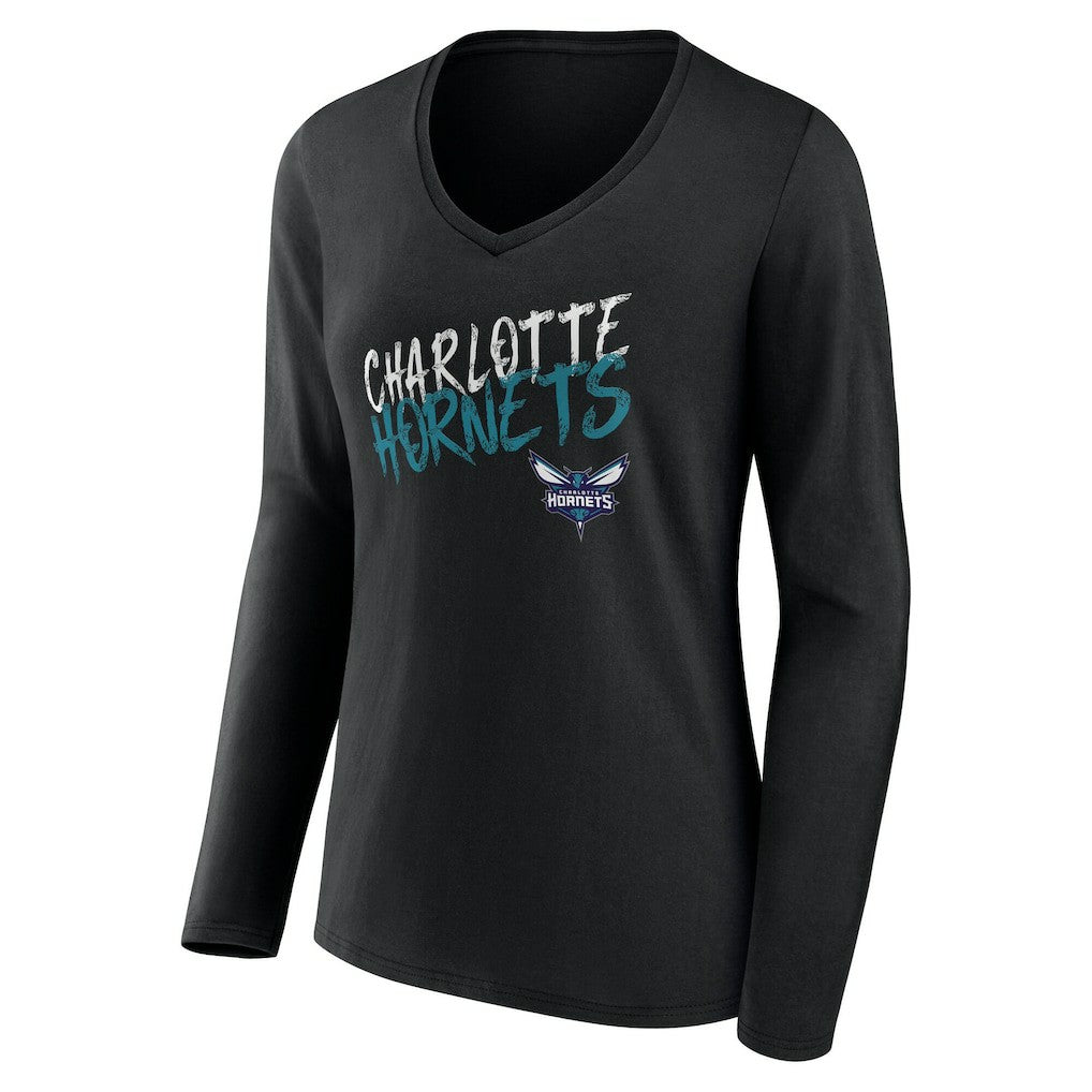Charlotte Hornets Women's Hustle Custom Long Sleeve V-Neck T-Shirt Black - NBA