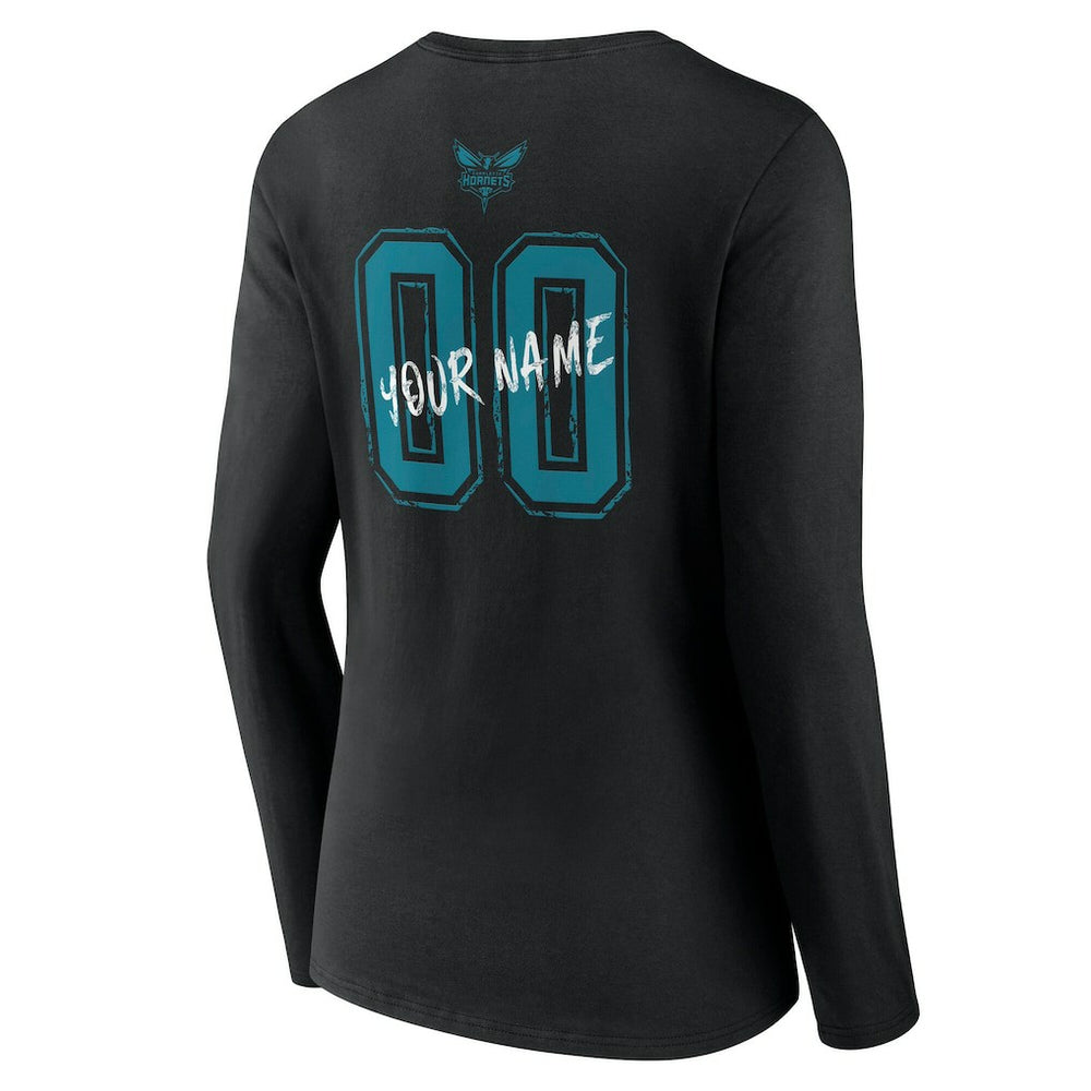 Charlotte Hornets Women's Hustle Custom Long Sleeve V-Neck T-Shirt Black - NBA