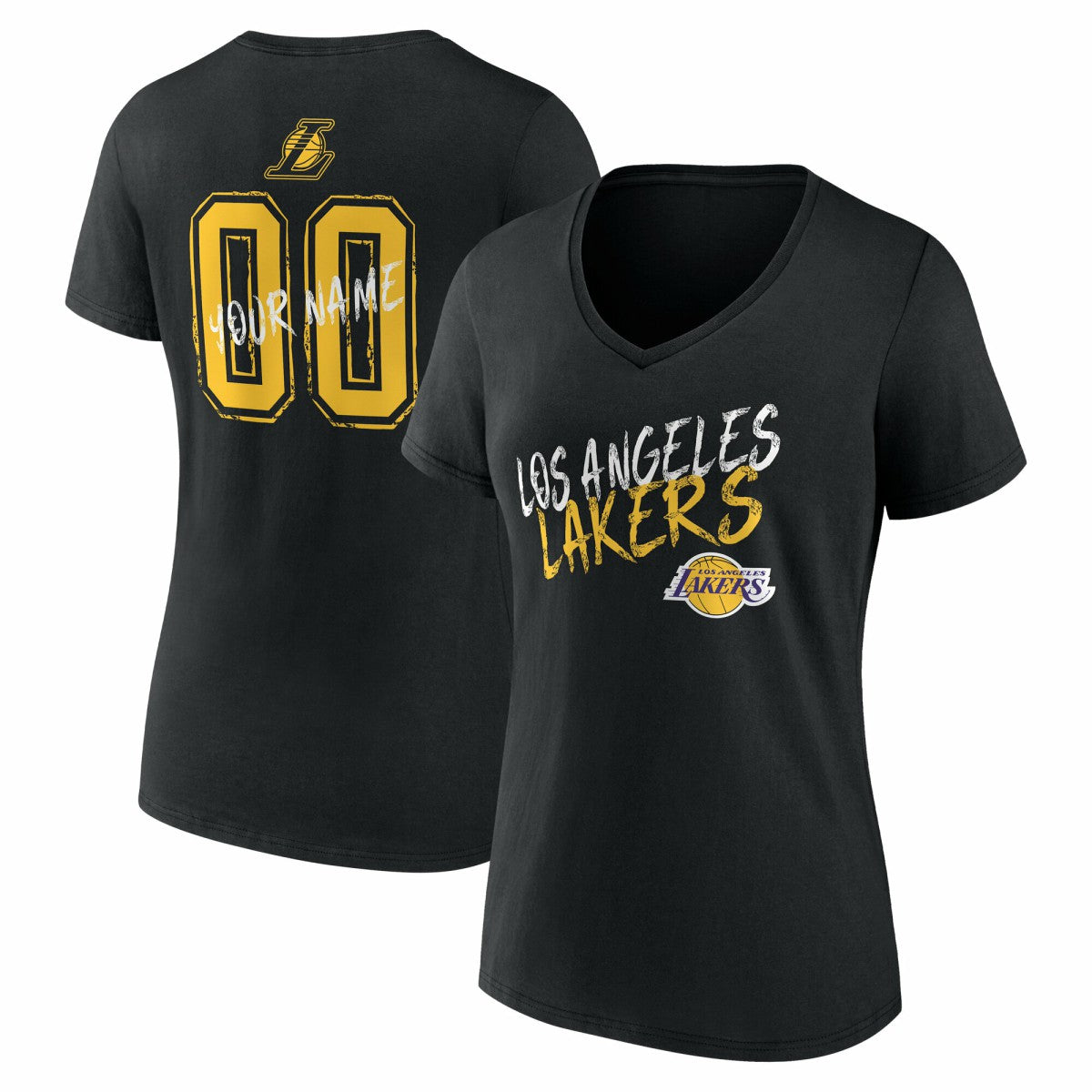 Los Angeles Lakers Women's Hustle Custom V-Neck T-Shirt Black - NBA