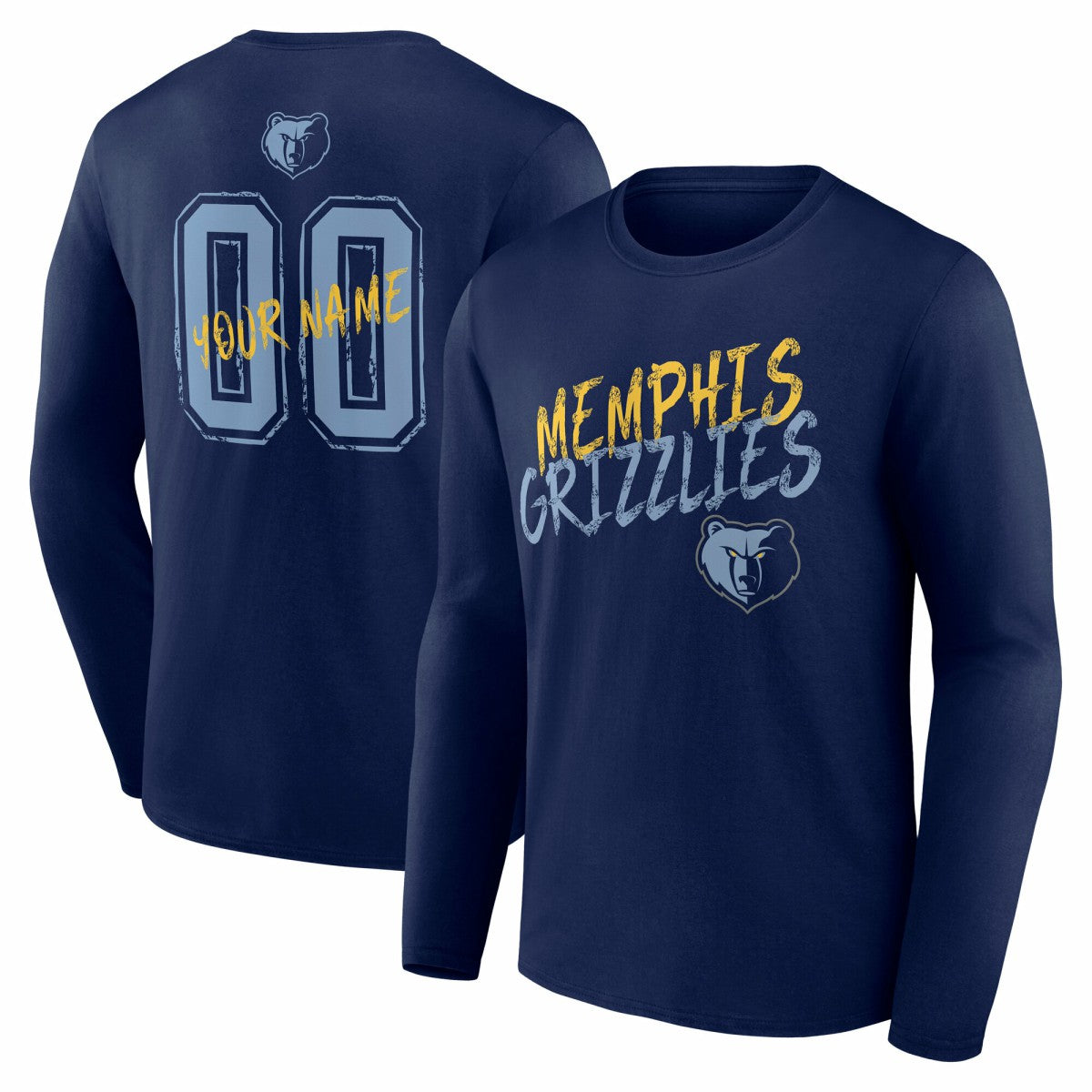 Memphis Grizzlies Hustle Custom Long Sleeve T-Shirt Navy - NBA