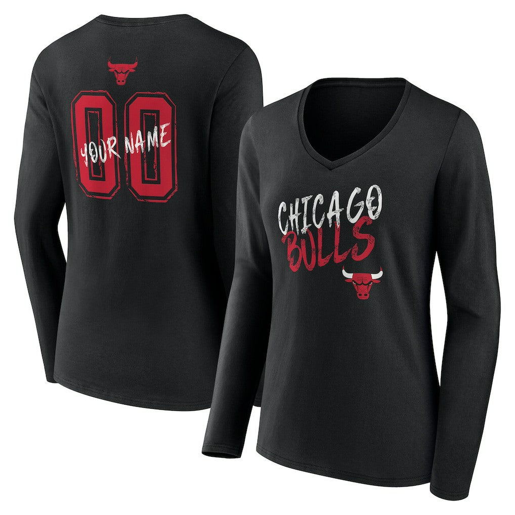 Chicago Bulls Women's Hustle Custom Long Sleeve V-Neck T-Shirt Black - NBA