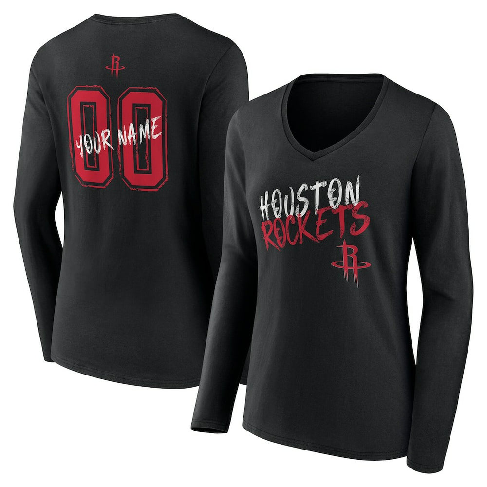 Houston Rockets Women's Hustle Custom Long Sleeve V-Neck T-Shirt Black - NBA