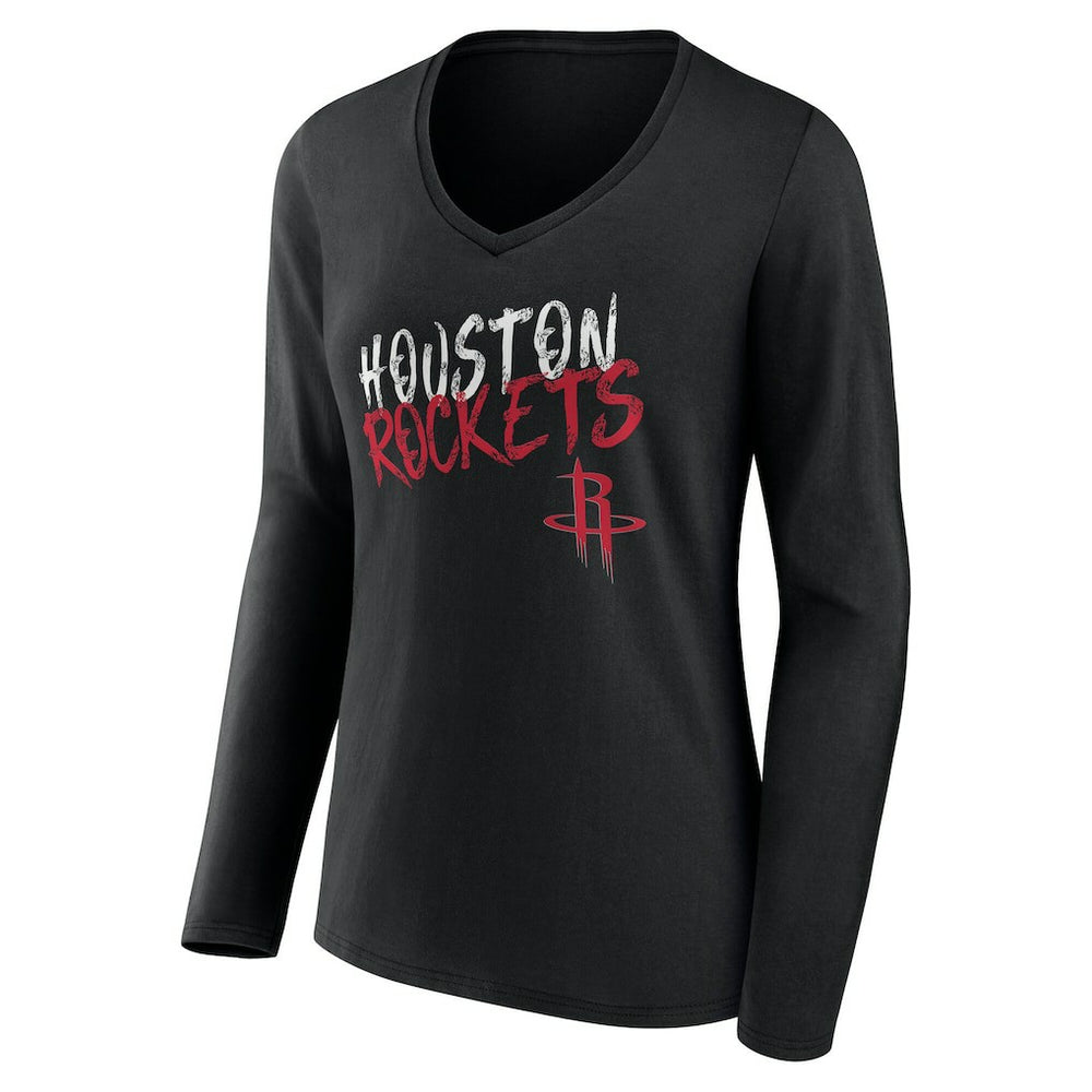 Houston Rockets Women's Hustle Custom Long Sleeve V-Neck T-Shirt Black - NBA