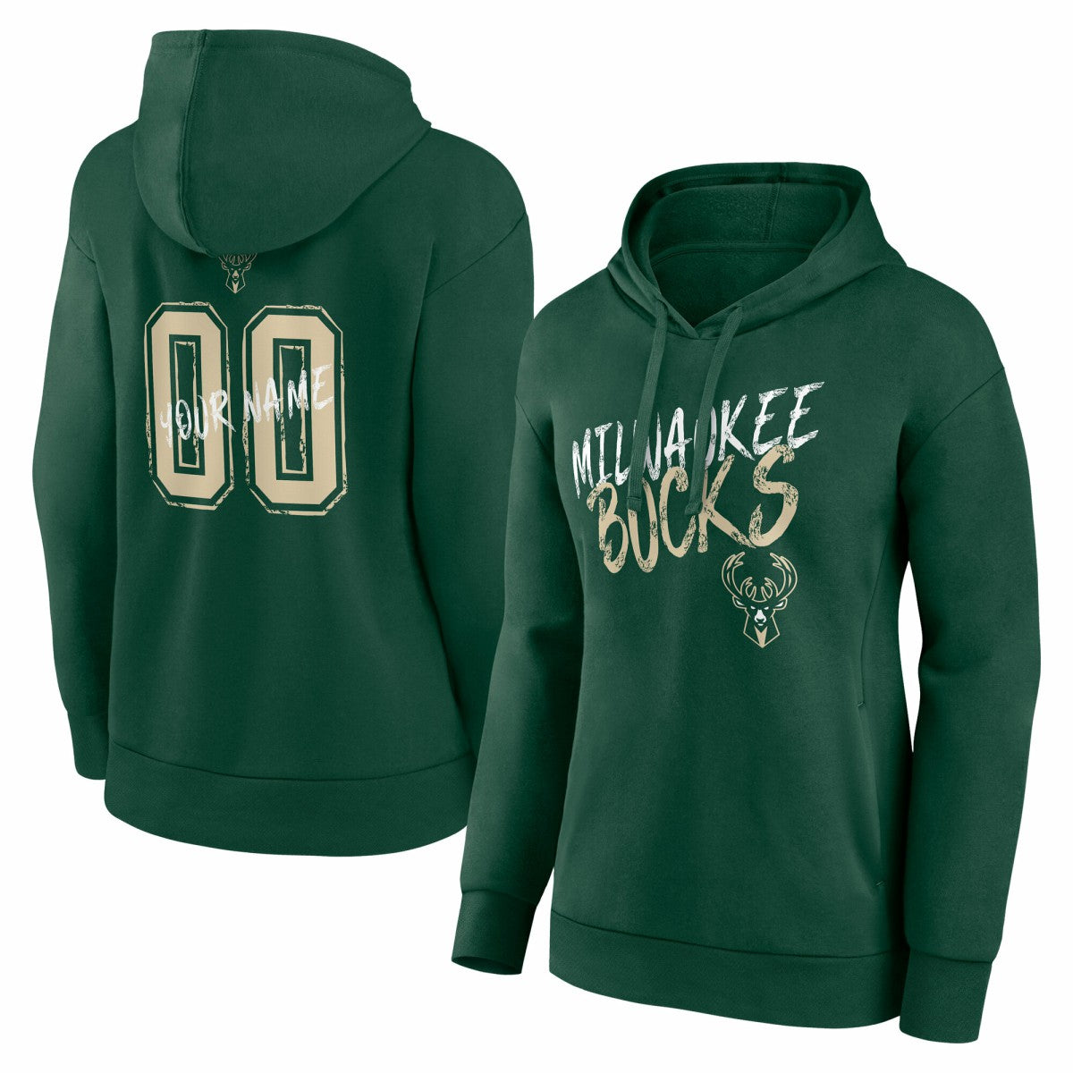 Milwaukee Bucks Women's Hustle Custom Pullover Hoodie Hunter Green - NBA