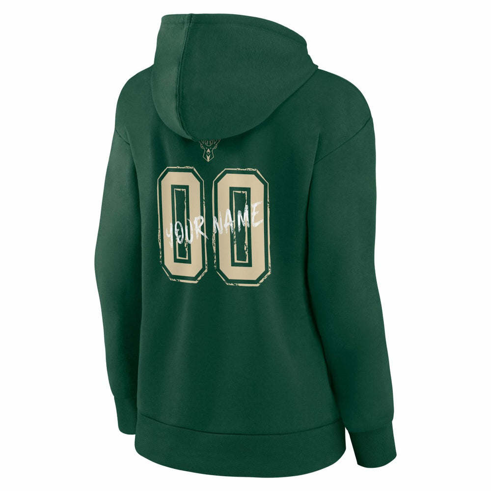 Milwaukee Bucks Women's Hustle Custom Pullover Hoodie Hunter Green - NBA