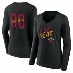 Miami Heat Women's Hustle Custom Long Sleeve V-Neck T-Shirt Black - NBA