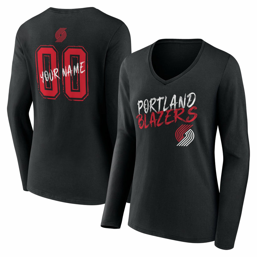 Portland Trail Blazers Women's Hustle Custom Long Sleeve V-Neck T-Shirt Black - NBA