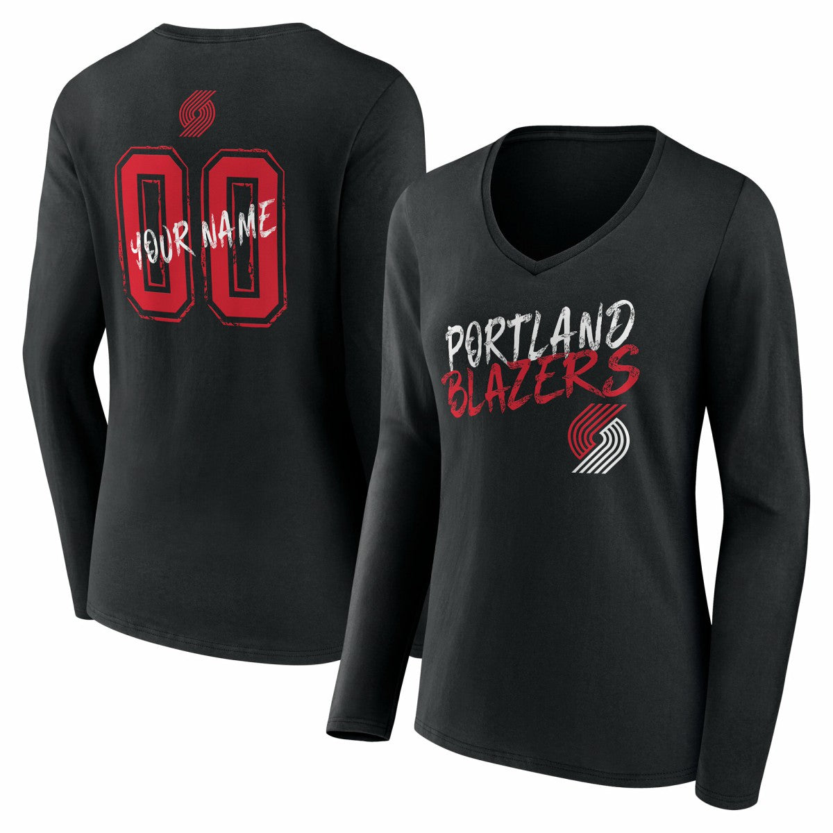 Portland Trail Blazers Women's Hustle Custom Long Sleeve V-Neck T-Shirt Black - NBA