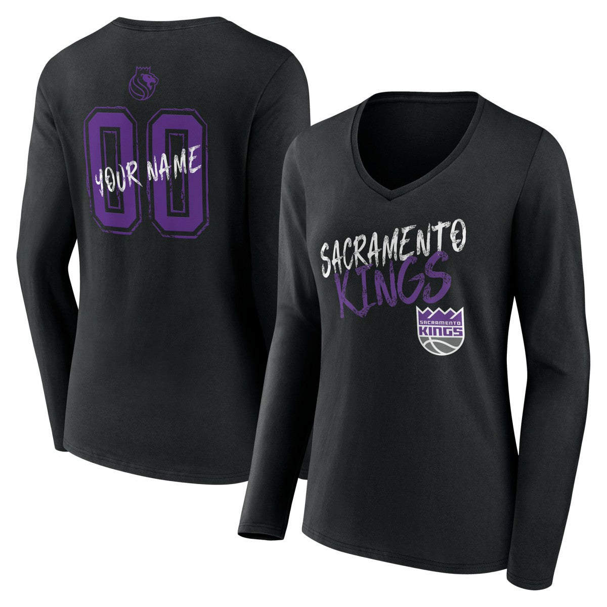 Sacramento Kings Women's Hustle Custom Long Sleeve V-Neck T-Shirt Black - NBA