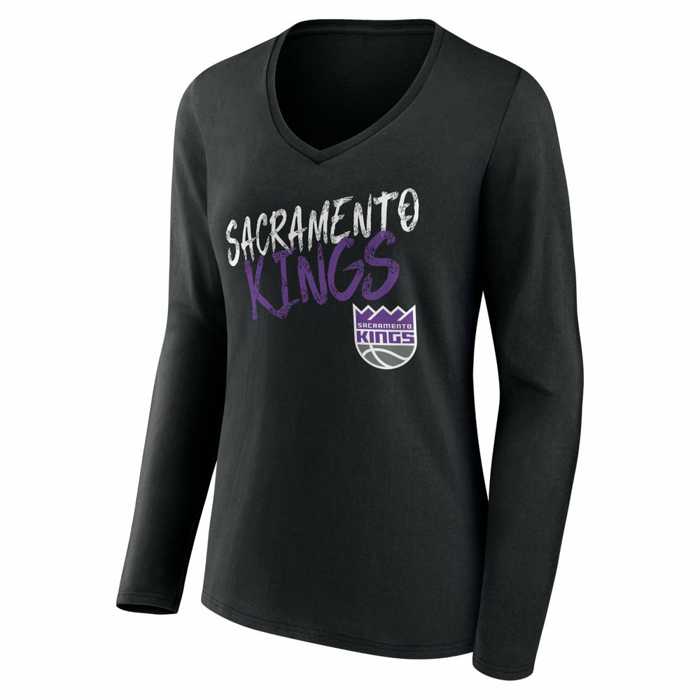 Sacramento Kings Women's Hustle Custom Long Sleeve V-Neck T-Shirt Black - NBA