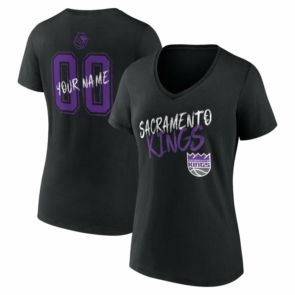 Sacramento Kings Women's Hustle Custom V-Neck T-Shirt Black - NBA