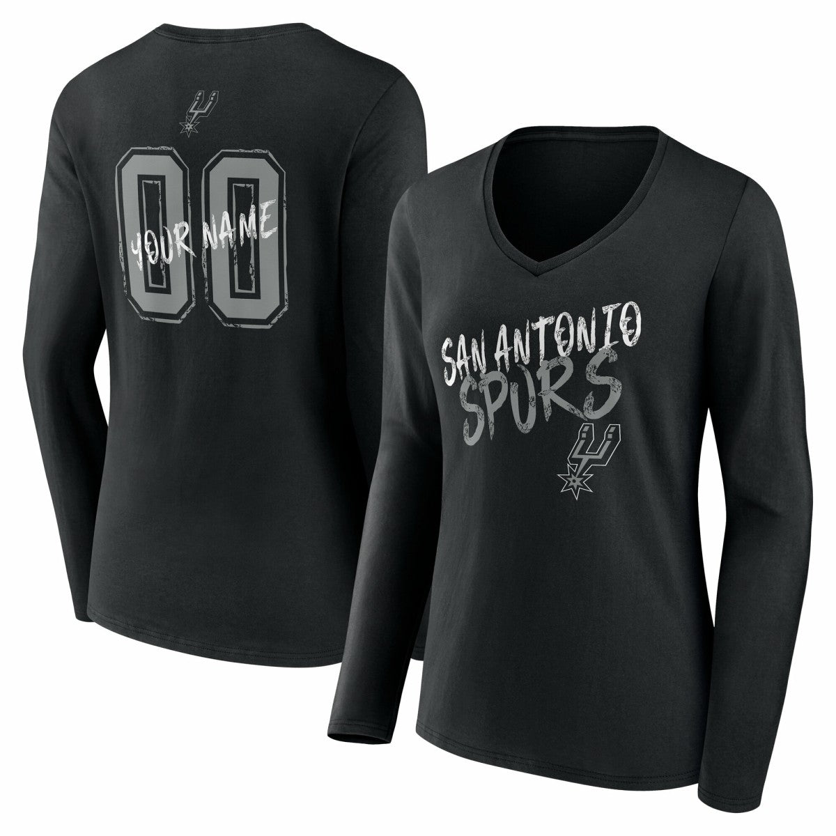 San Antonio Spurs Women's Hustle Custom Long Sleeve V-Neck T-Shirt Black - NBA