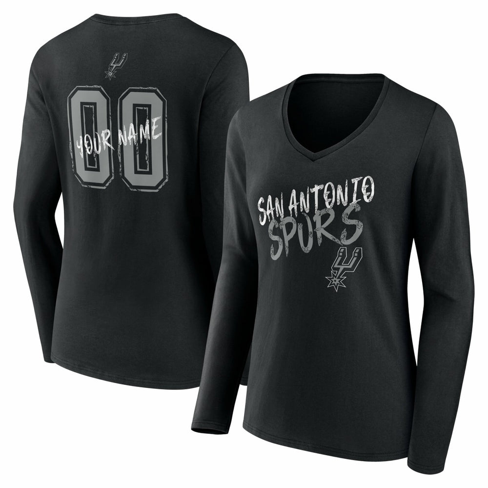 San Antonio Spurs Women's Hustle Custom Long Sleeve V-Neck T-Shirt Black - NBA