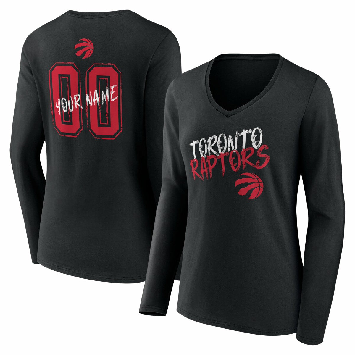 Toronto Raptors Women's Hustle Custom Long Sleeve V-Neck T-Shirt Black - NBA