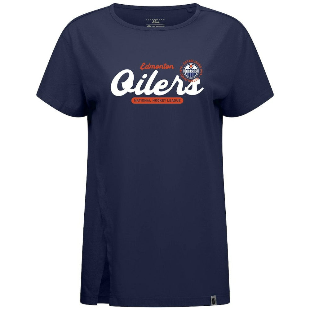 Edmonton Oilers Levelwear Women's Influx Monument T-Shirt - Navy - NHL