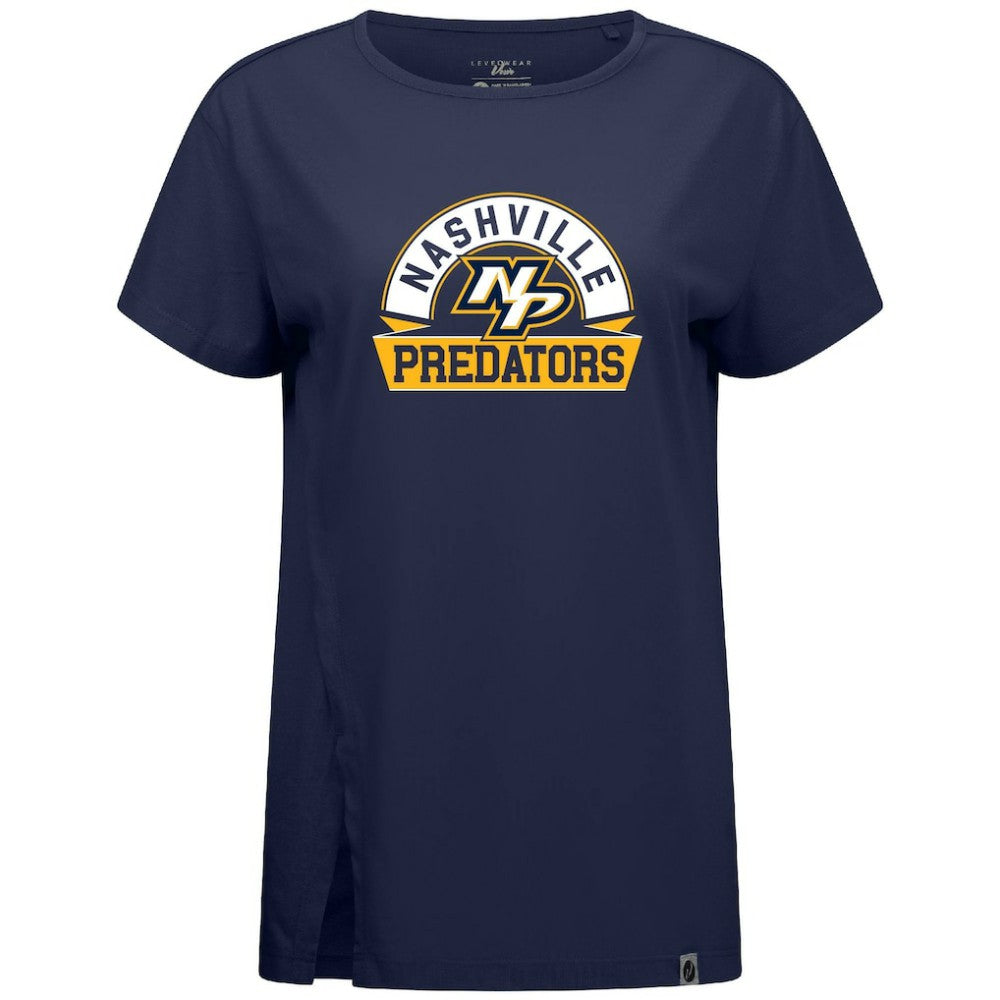 Nashville Predators Levelwear Women's Influx Banner Arch T-Shirt - Navy - NHL