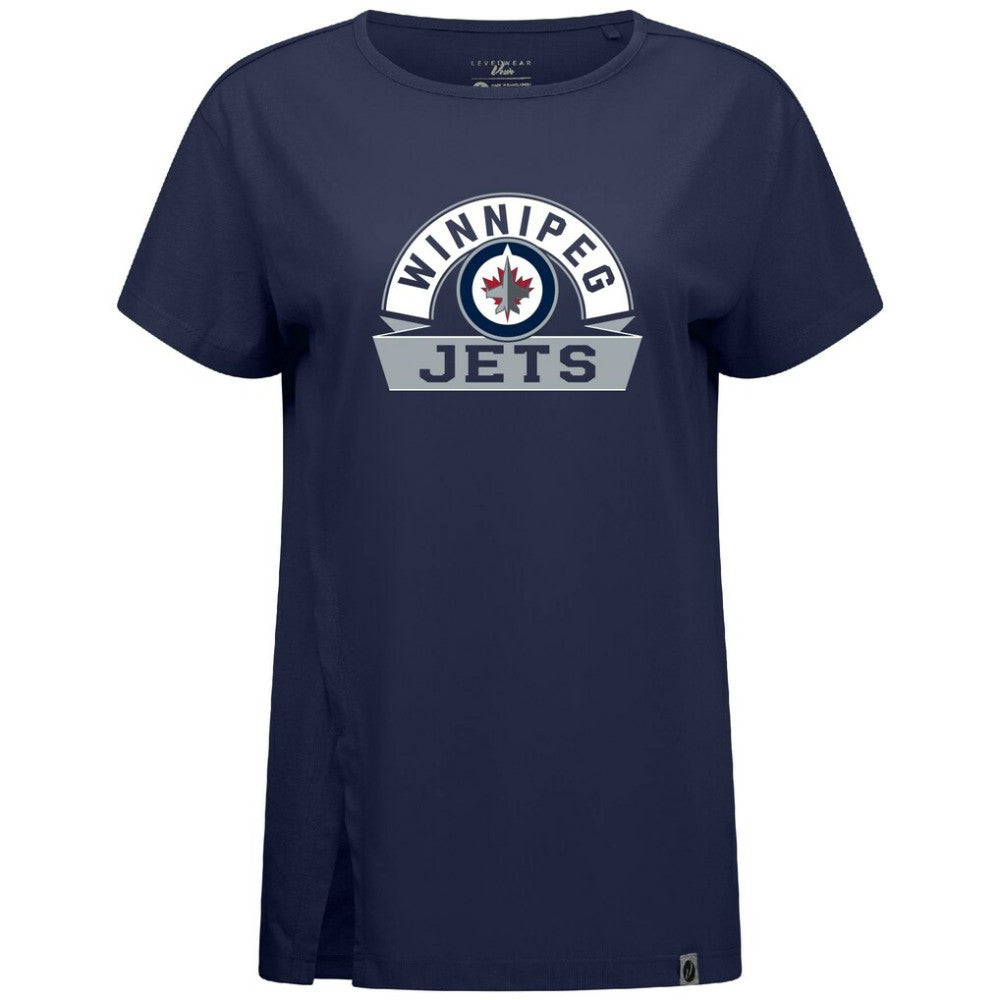 Winnipeg Jets Levelwear Women's Influx Banner Arch T-Shirt - Navy - NHL