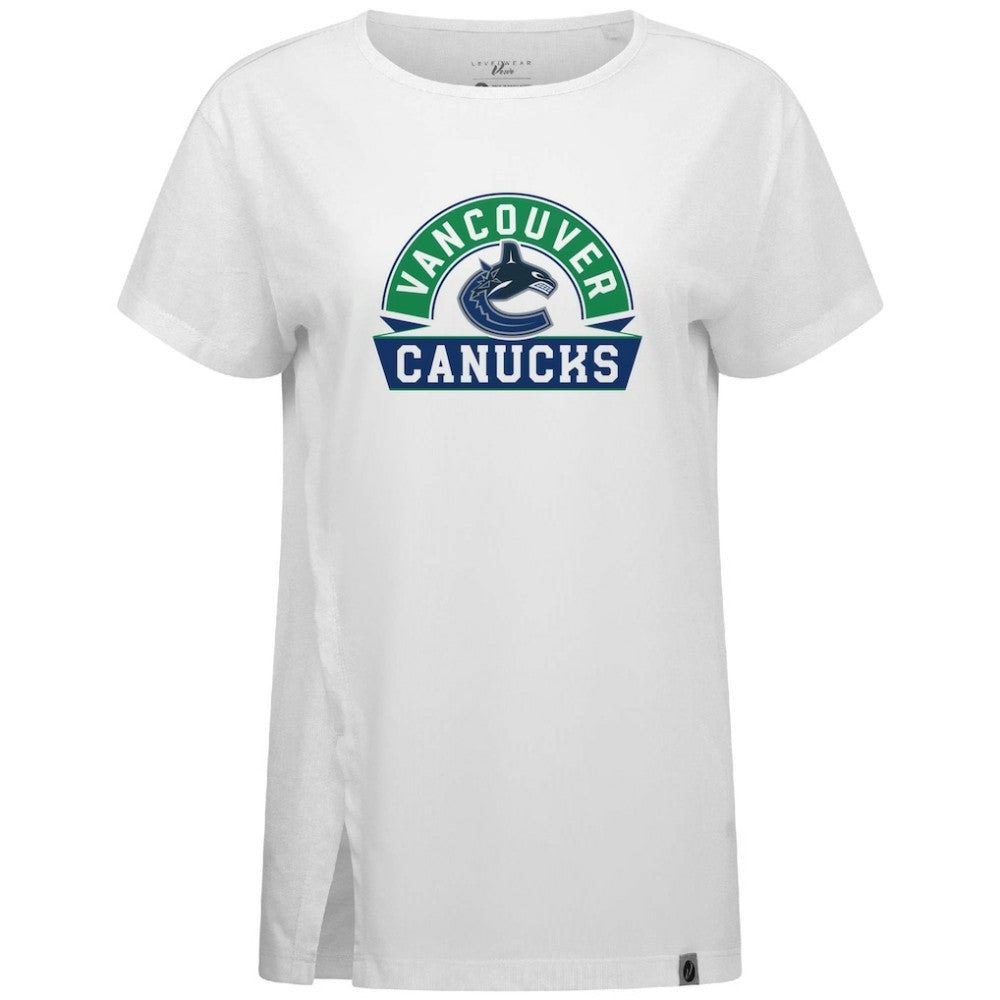 Vancouver Canucks Levelwear Women's Influx Banner Arch T-Shirt - White - NHL