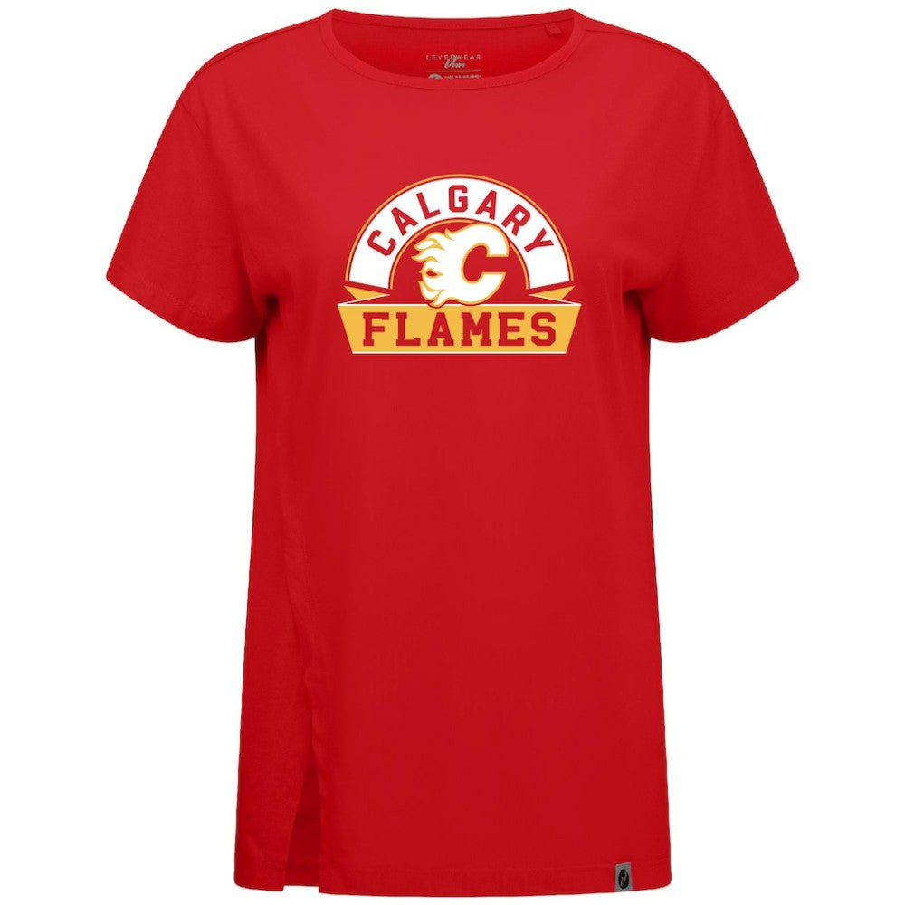 Calgary Flames Levelwear Women's Influx Banner Arch T-Shirt - Red - NHL