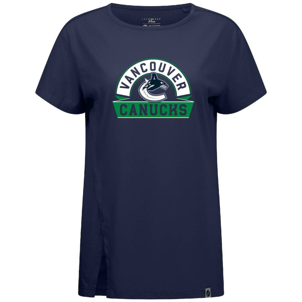 Vancouver Canucks Levelwear Women's Influx Banner Arch T-Shirt - Navy - NHL