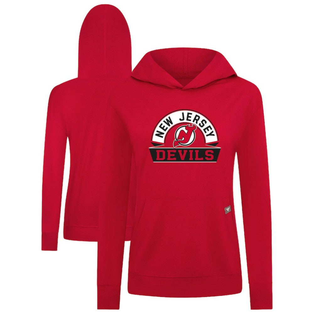 New Jersey Devils Levelwear Women's Relay Banner Arch Pullover Hoodie - Red - NHL