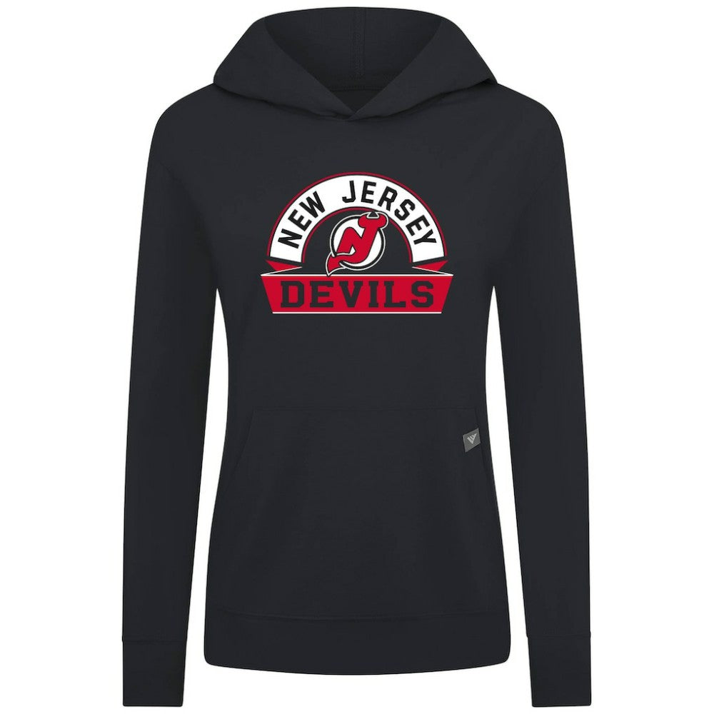 New Jersey Devils Levelwear Women's Relay Banner Arch Pullover Hoodie - Black - NHL