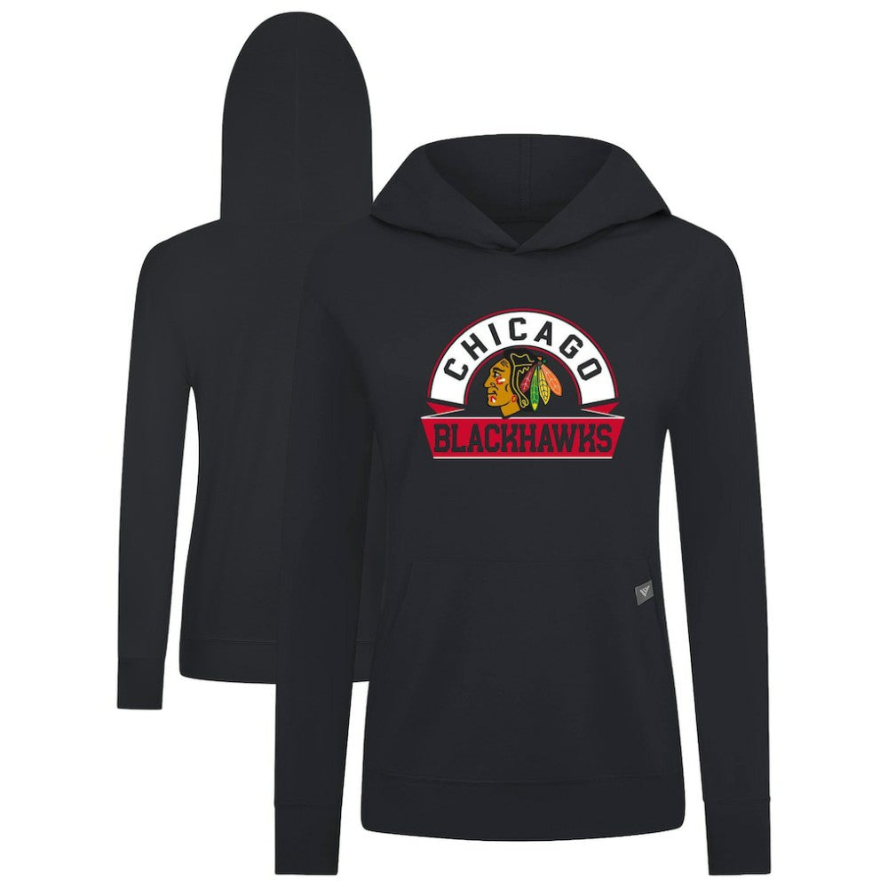 Chicago Blackhawks Levelwear Women's Relay Banner Arch Pullover Hoodie - Black - NHL
