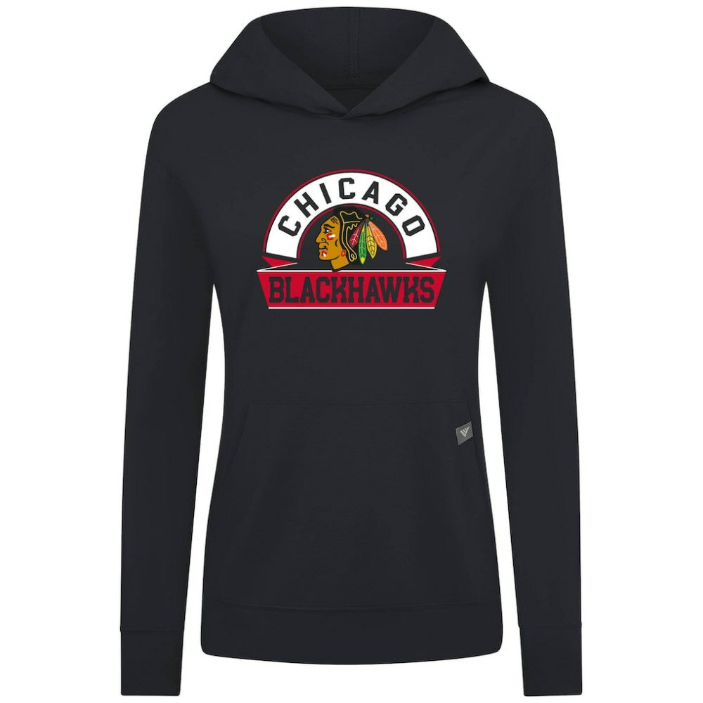 Chicago Blackhawks Levelwear Women's Relay Banner Arch Pullover Hoodie - Black - NHL