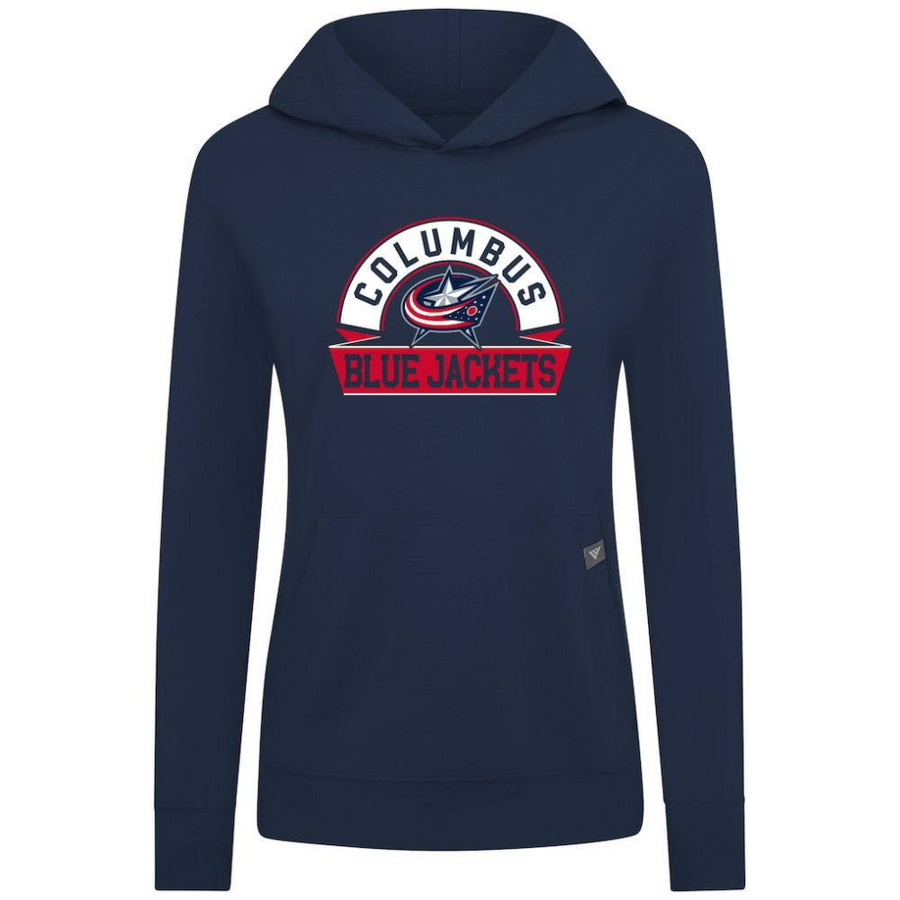 Columbus Blue Jackets Levelwear Women's Relay Banner Arch Pullover Hoodie - Navy - NHL