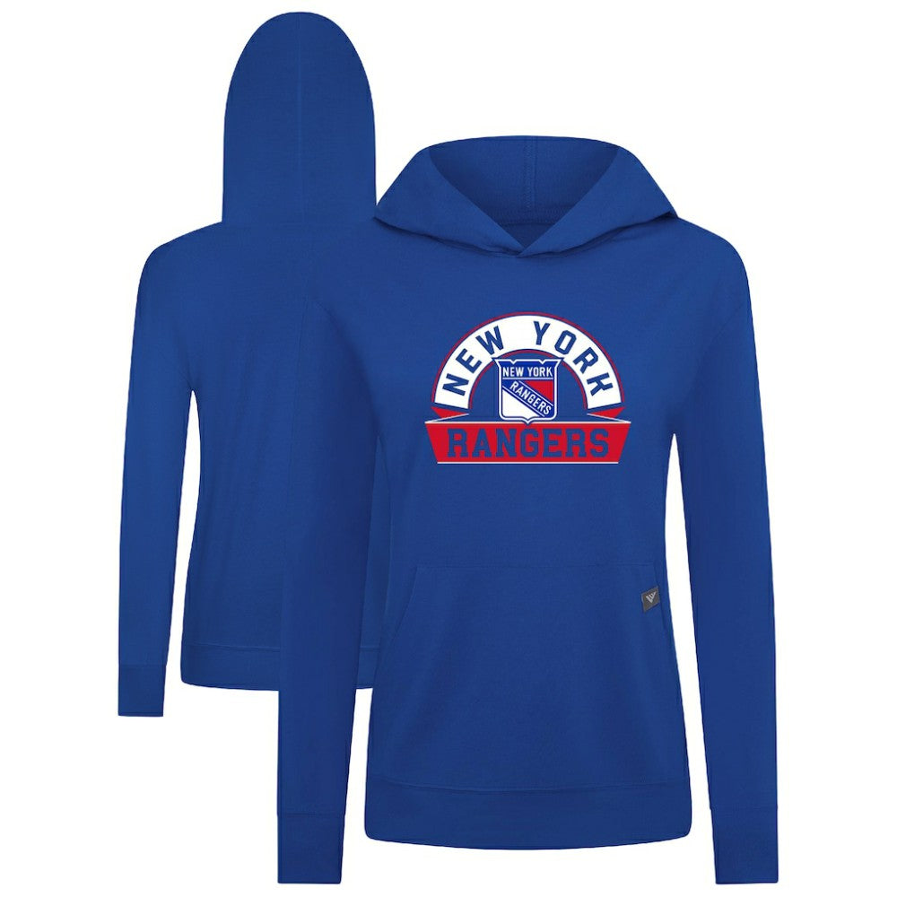 New York Rangers Levelwear Women's Relay Banner Arch Pullover Hoodie - Royal - NHL