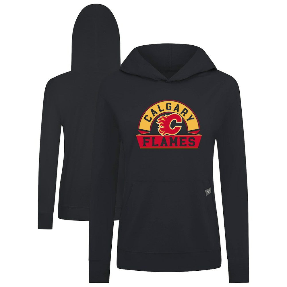 Calgary Flames Levelwear Women's Relay Banner Arch Pullover Hoodie - Black - NHL
