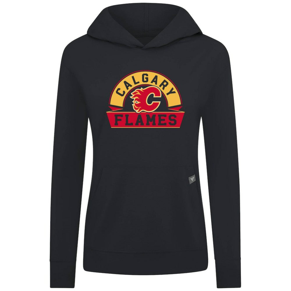 Calgary Flames Levelwear Women's Relay Banner Arch Pullover Hoodie - Black - NHL