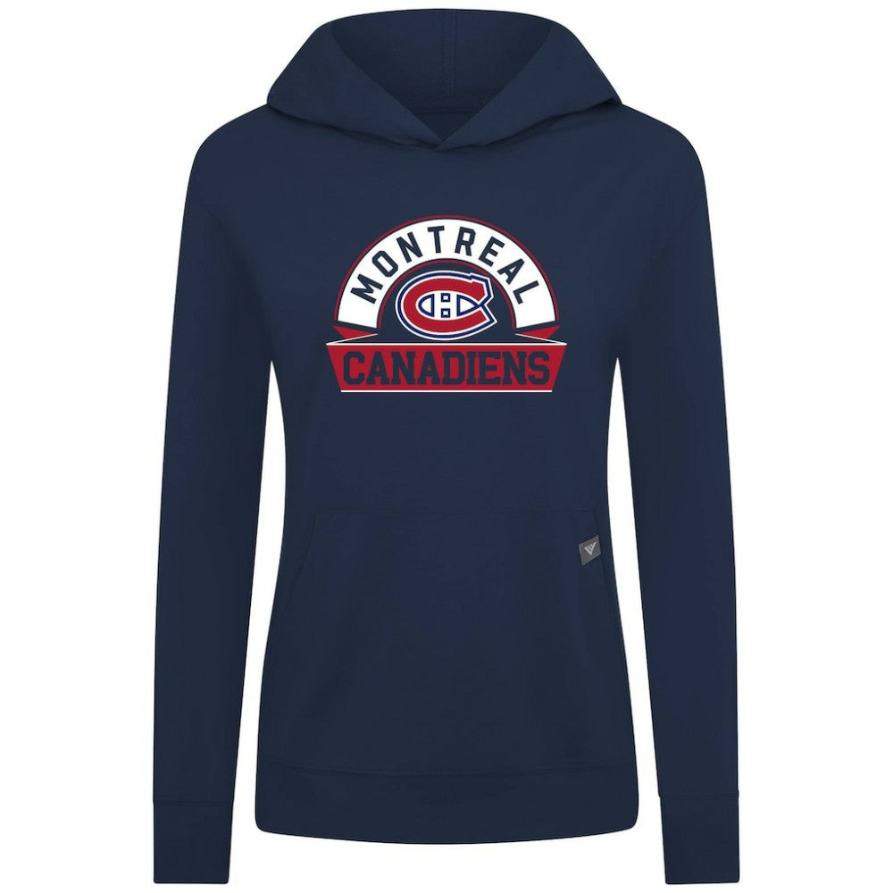 Montreal Canadiens Levelwear Women's Relay Banner Arch Pullover Hoodie - Navy - NHL