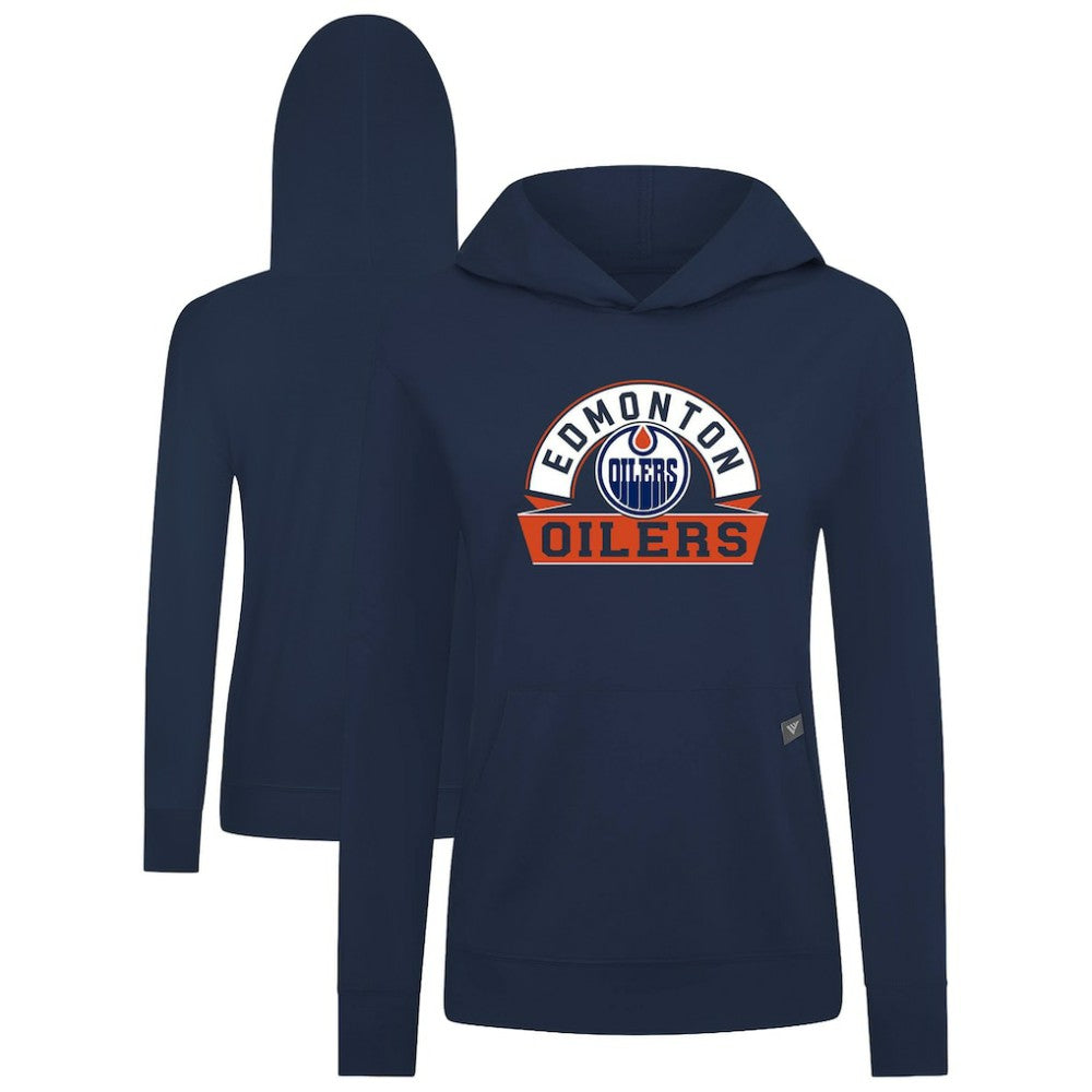 Edmonton Oilers Levelwear Women's Relay Banner Arch Pullover Hoodie - Navy - NHL