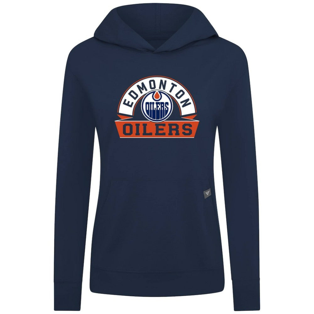 Edmonton Oilers Levelwear Women's Relay Banner Arch Pullover Hoodie - Navy - NHL